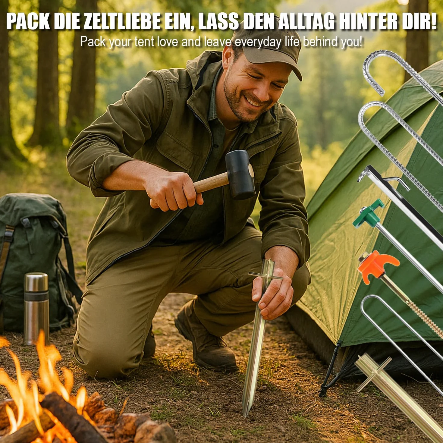 Piquetas de Acero para Carpa com-four 16x - Estacas Largas y Duraderas con Montaje de Plástico para Acampar