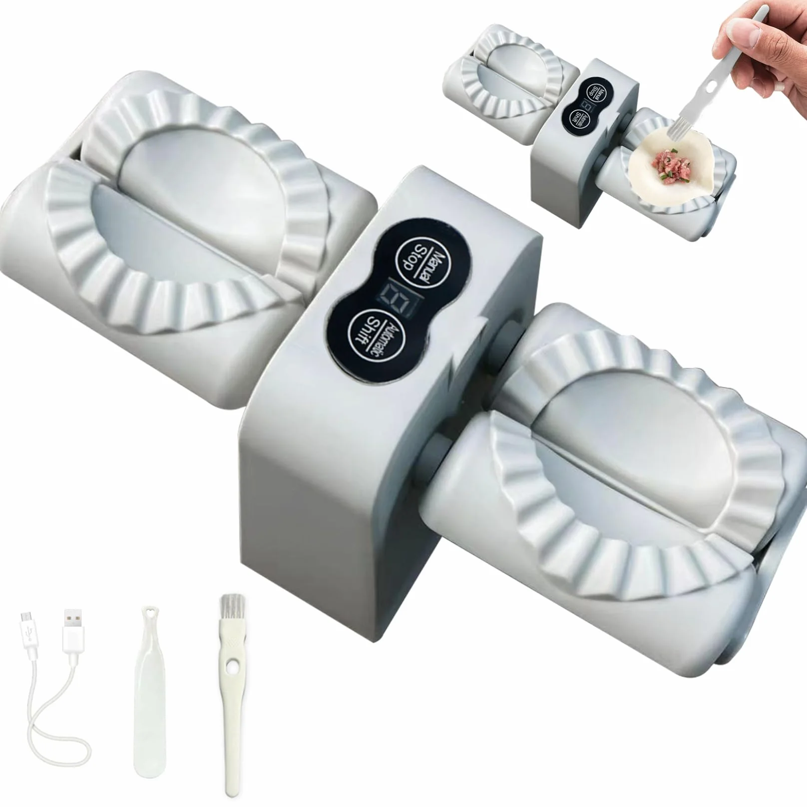 Jorzer Máquina automática para Hacer Bolas de Masa hervida de Doble Cabezal con 2 Modos de Grado alimenticio eléctrica para Hacer raviolis empanadillas wontons y más en casa