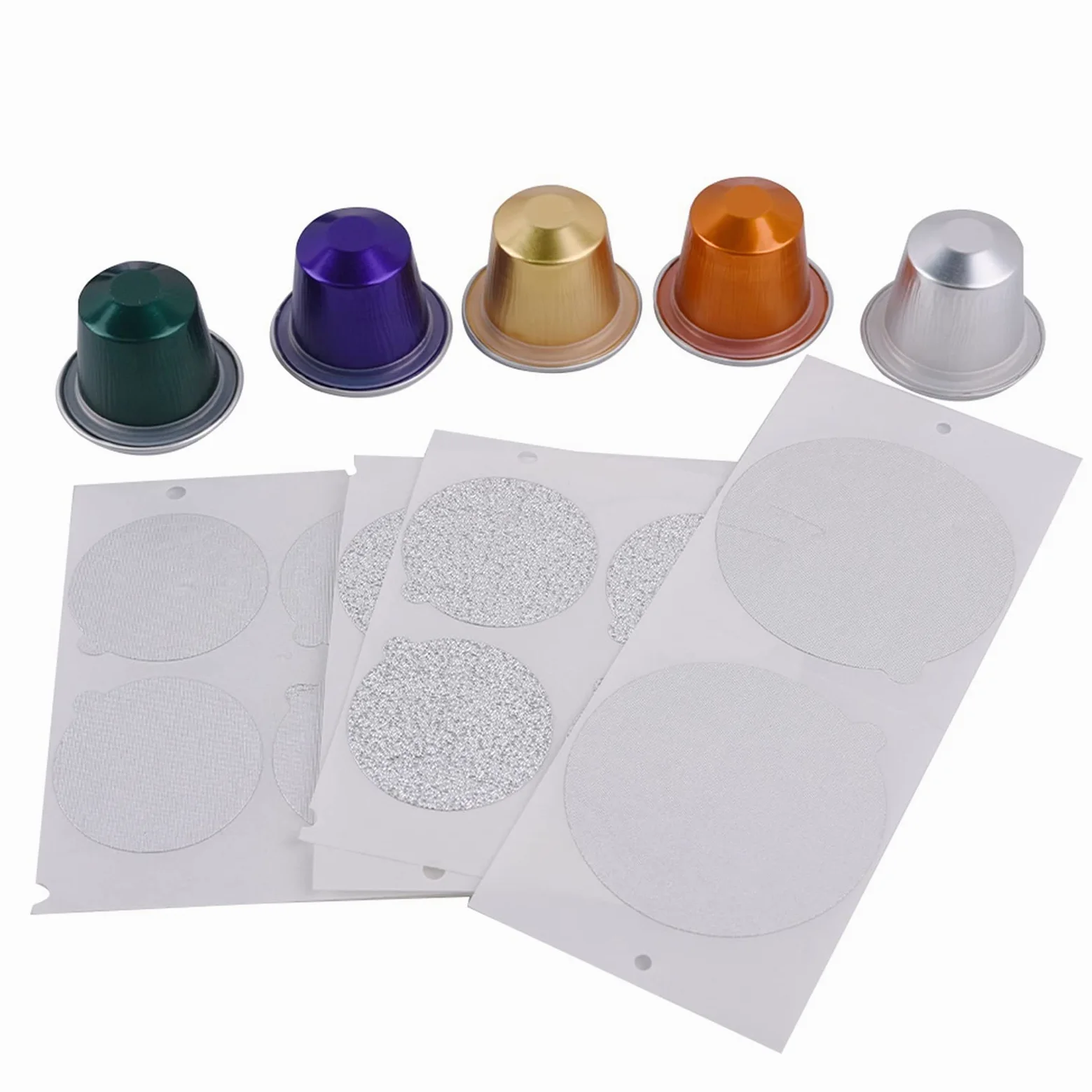 100 cápsulas de café de papel de aluminio azul duraderas con tapas autoadhesivas para accesorios portátiles Nespresso