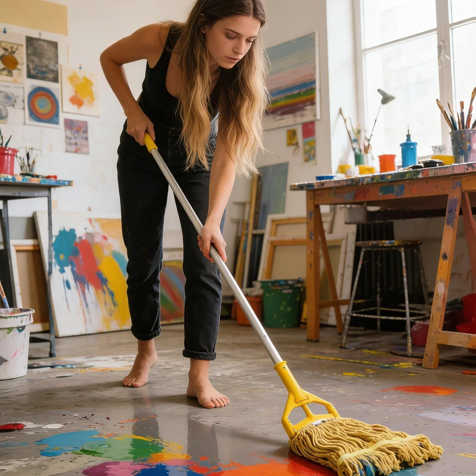 Mopa con Cordones Limpiador Mango Aleación Aluminio Desmontable Cuatro | Fregona para Limpieza Suelos para polvo madera parquet hogar baño cocina salón dormitorio y