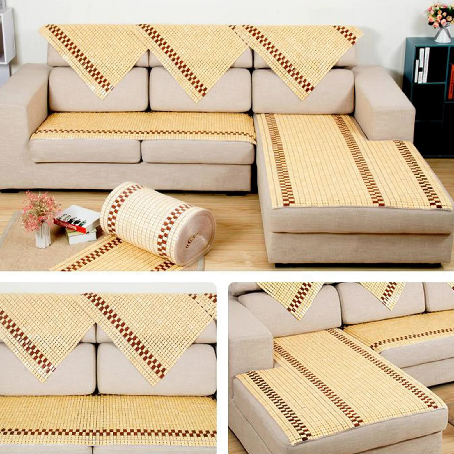 Almohadilla de bambú para colchón de enfriamiento natural, transpirable, plegable, para aire acondicionado, para cama Mahjong, suave y refrescante (55 x 130 cm)