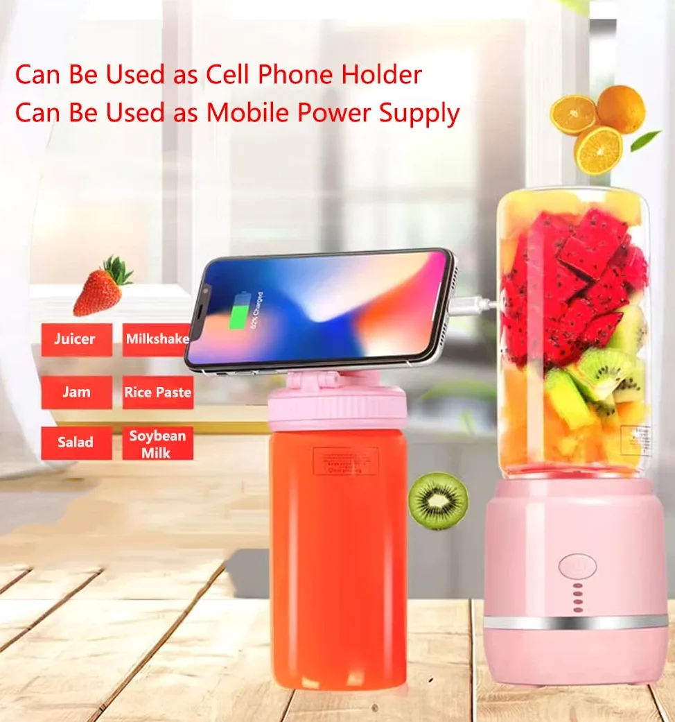 Licuadora portátil, 6 cuchillas de 400 ml, licuadora fresca, licuadora portátil, vidrio de borosilicato alto, potente mezclador de frutas, mezclador de suplementos de alimentos para bebés, para