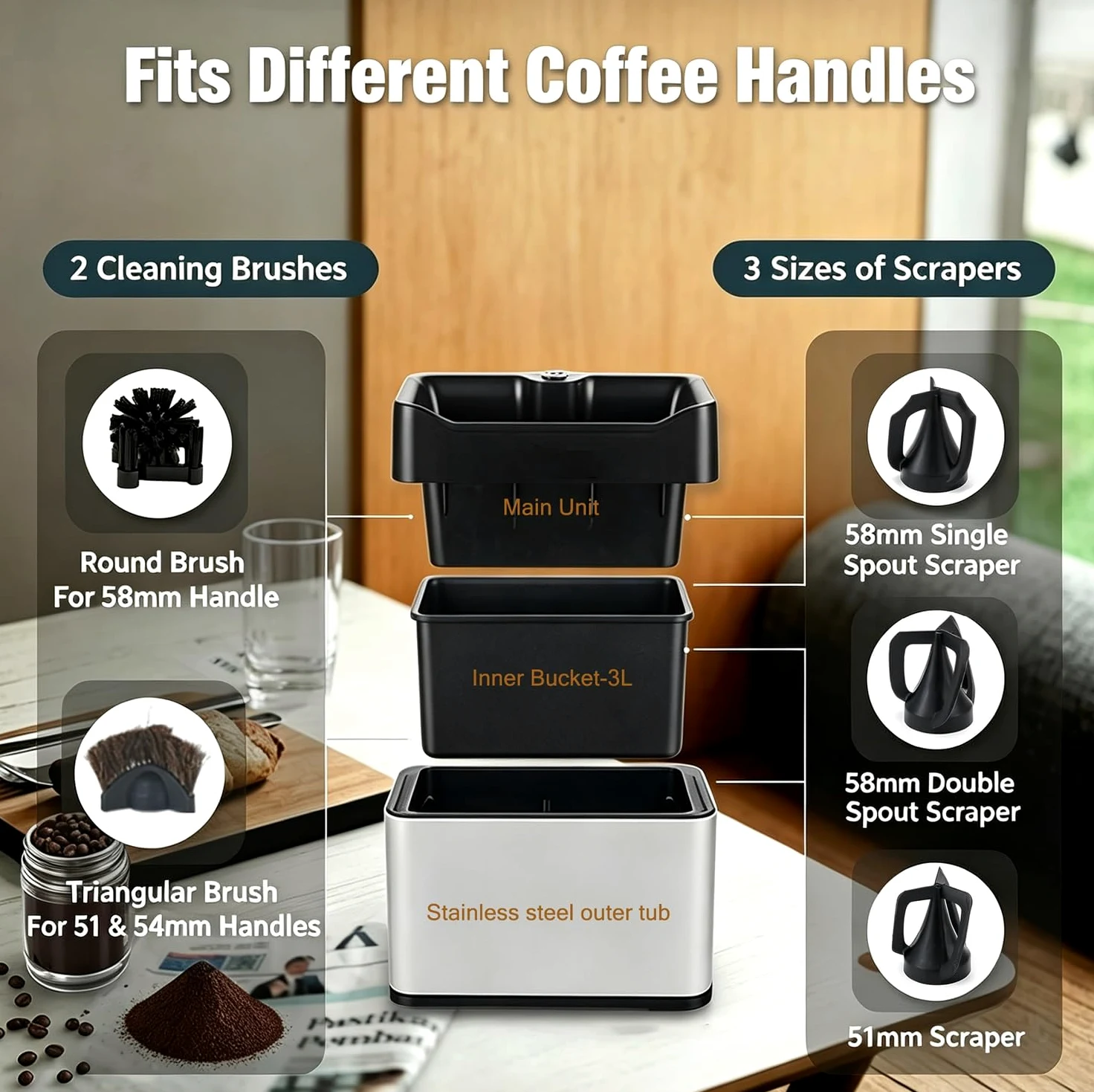 Máquina automática para limpiar portafiltros de espresso | Limpiador eléctrico para portafiltros espresso, para uso doméstico o cafeterías comerciales