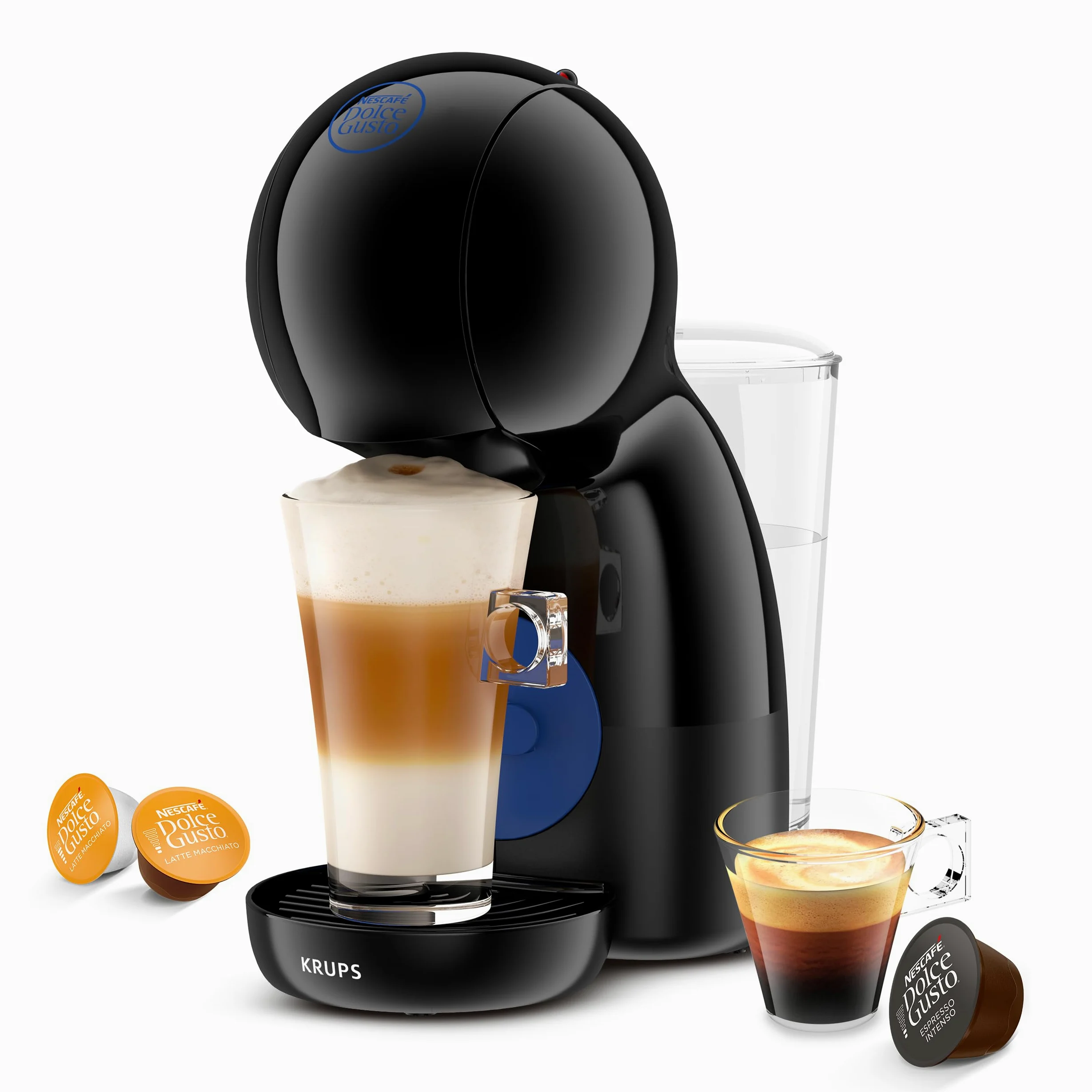 Krups Nescafé Dolce Gusto Piccolo XS KP1A08 Cafetera de cápsulas de 0.8L, modo Eco, bandeja 3 alturas, color negro, 3 Packs Café Intenso