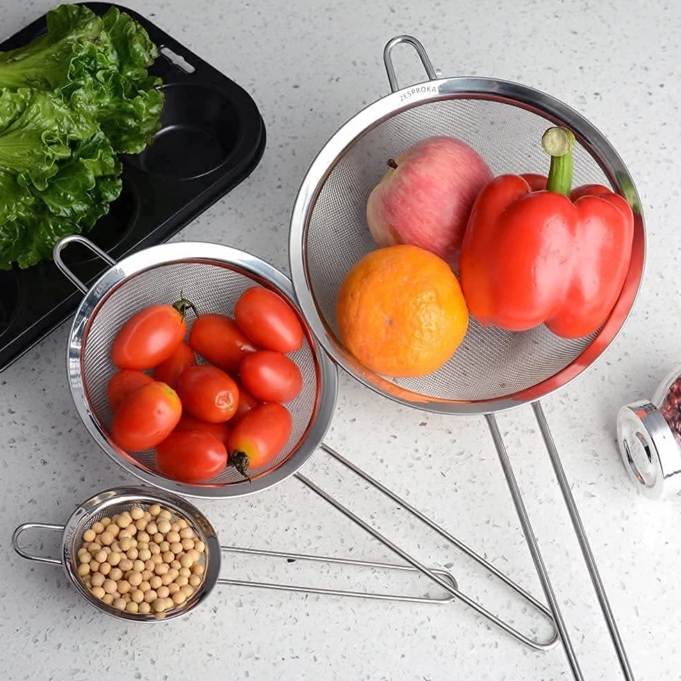 Pack 3 Colador Acero Inoxidable 12cm, 10cm y 8cm - Cocina Malla Fina Microperforado Redondo