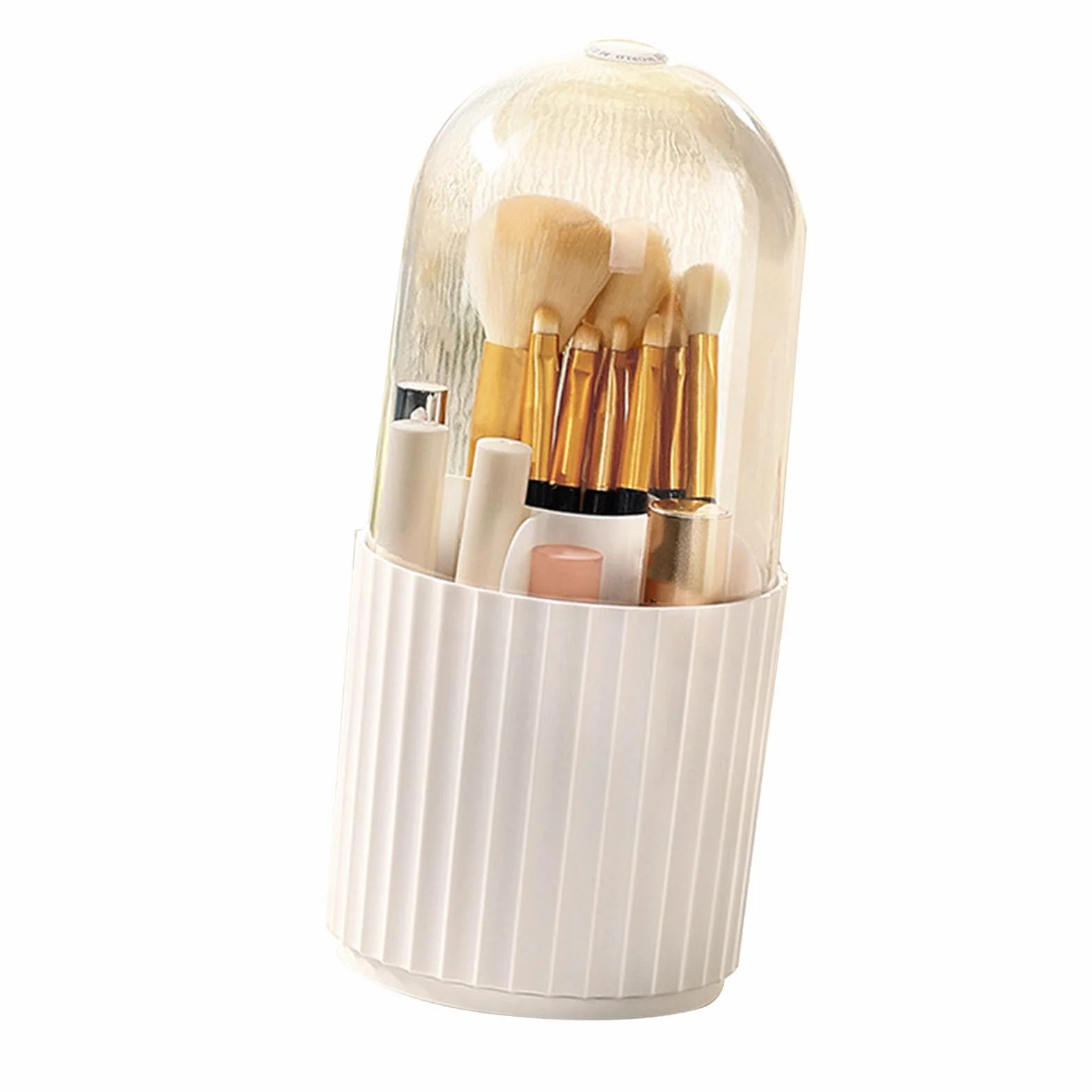 Organizador de brochas de maquillaje con tapa, giratorio de 360 ​​grados, gran capacidad, 5 compartimentos, soporte giratorio para cosméticos (Vertical pattern)
