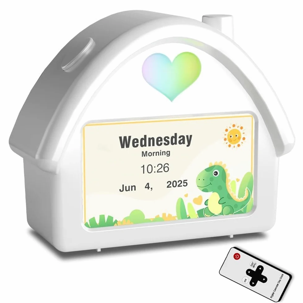 Reloj despertador digital con pantalla HD de 4.3 pulgadas, calendario, cuenta regresiva, iluminación ambiental, función de ruido blanco, perfecto para niños con control remoto y función de