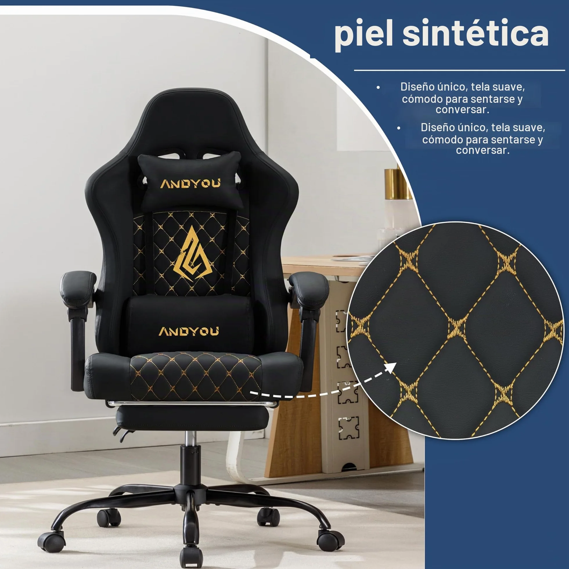 Andyou Silla Gaming Ergonómica Profesional con Soporte Lumbar - Silla Gamer para Adulto, Giratoria y Reclinable con Reposapiés Ajustable y Tela Transpirable, Soporte 150 kg para Oficina y PC