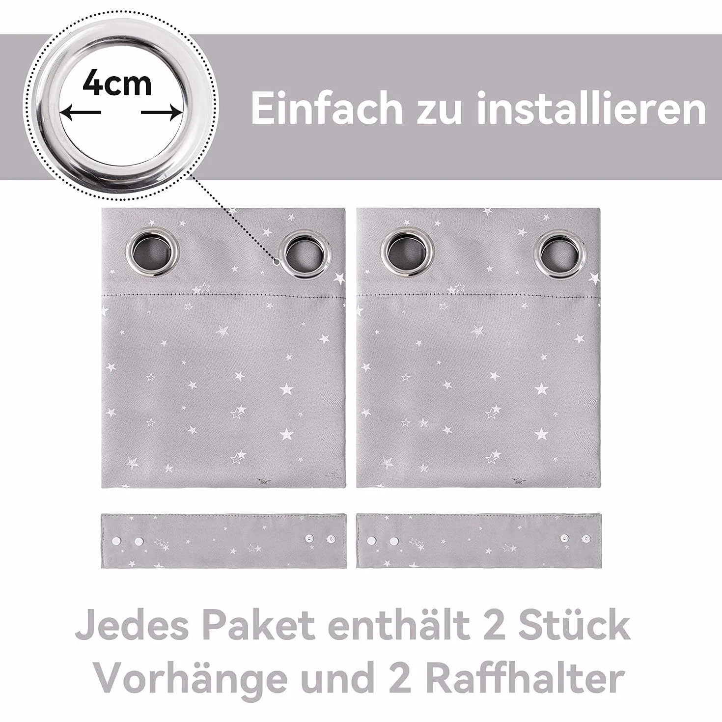 NAPEARL Cortinas Opacas Negras para Dormitorio Infantil con Estrellas Plateadas, Juego de 2