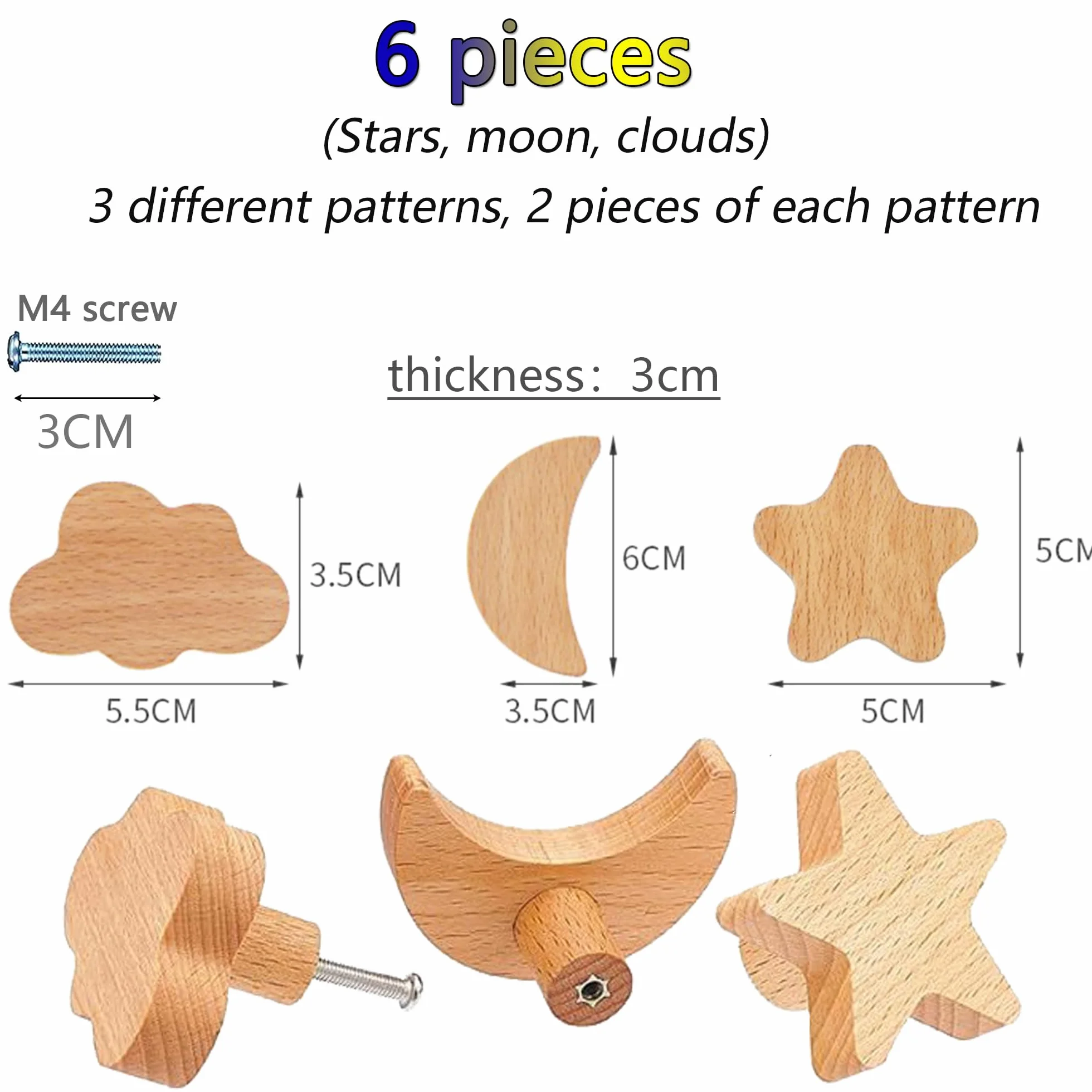 Pomos Para Armarios De Guardería, 6 Piezas Pomos De Madera Para Muebles Para Niños, Tiradores De Madera Para Armarios, Pomos Para Muebles, Aparador, Pomos Para Idea De Regalo, Diseño De Nube