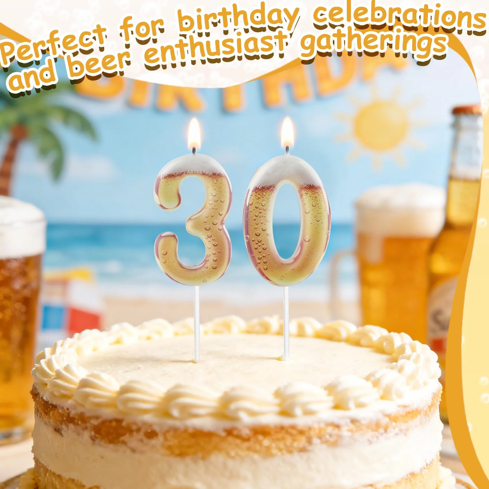 Bastoncini tema cerveza para el cumpleaños de 50 años, bastoncini en forma del número 50, bastoncini dorados, torta de cumpleaños, decoraciones para torta de la fiesta