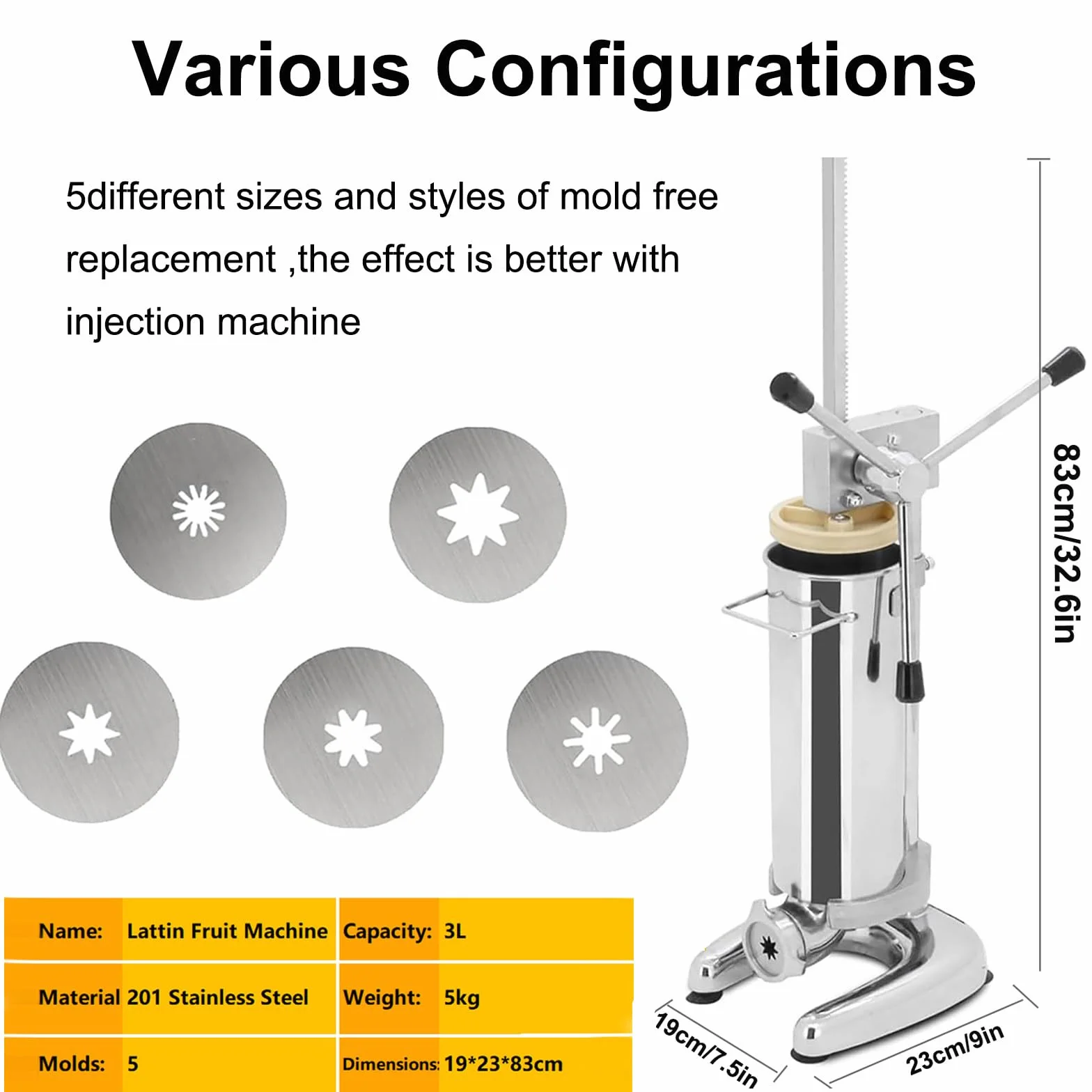 Máquina para Hacer Churros Manual, Máquina para Hacer Rellenos de Churros, Máquina para Hacer Churros de Rosquillas Españolas Manual Comercial de 3L, 5 Tipos de Moldes