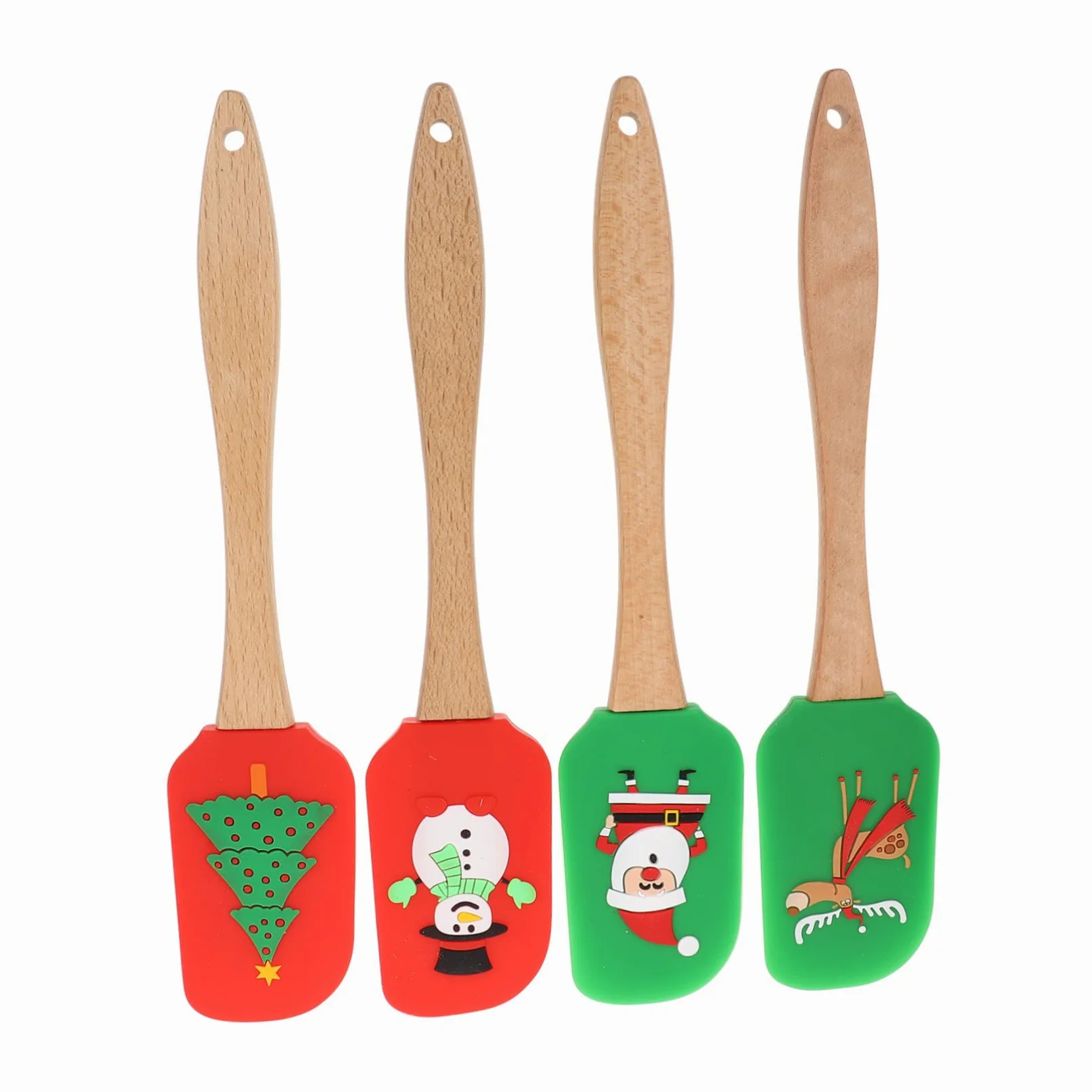 4piezas Espátula De Silicona Para Repostería Mango De Herramientas De Cocina De Diseño Navideño Raspadores De Crema Antiadherentes y Reutilizables Para Mezclar y Decorar