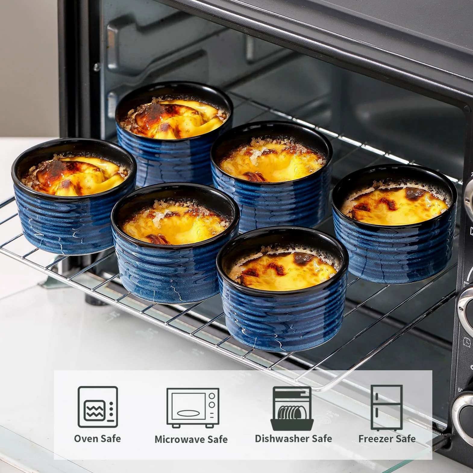 Ramequines de cerámica de 4 onzas, juego de 6 platos pequeños para soufflé, mini cuencos para hornear para cocina, tazas de salsa de porcelana para crema brulee, pudín, helado, pasteles de