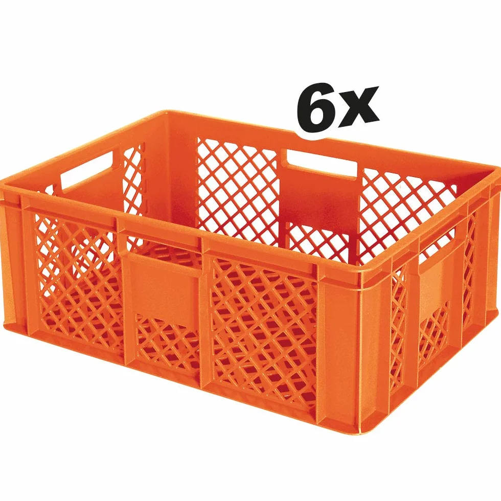 6 x Contenedores Apilables europeos (durchbrochen/cesta apilable, medidas 600 x 400 x 240 mm, Naranja