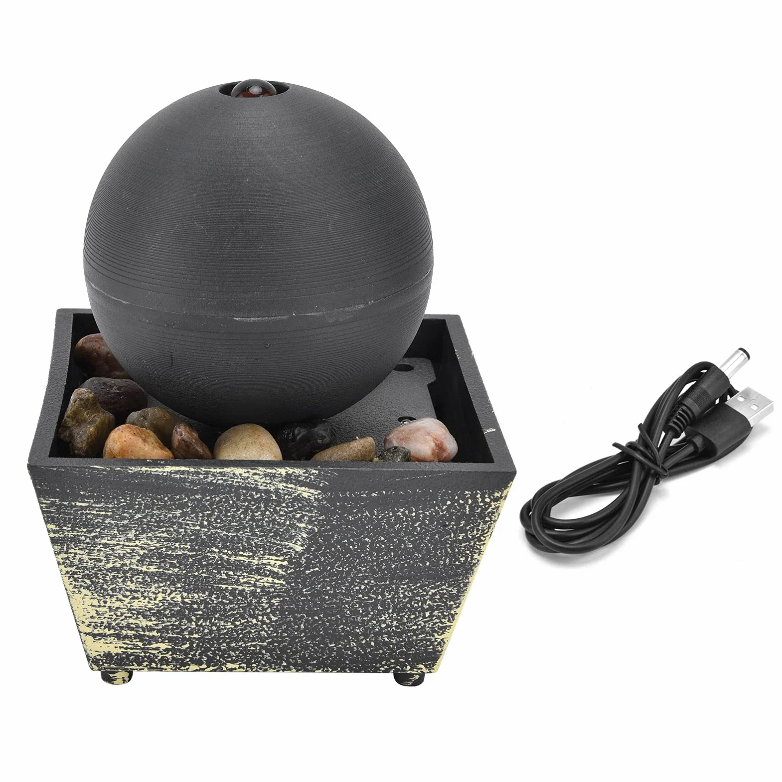 Fuente de la Cascada de Escritorio USB Función de Agua Zen con alimentación con Dispositivo de Flujo de Agua de Bola Grande de circulación de Interior Mini Feng Shui Fuente de la