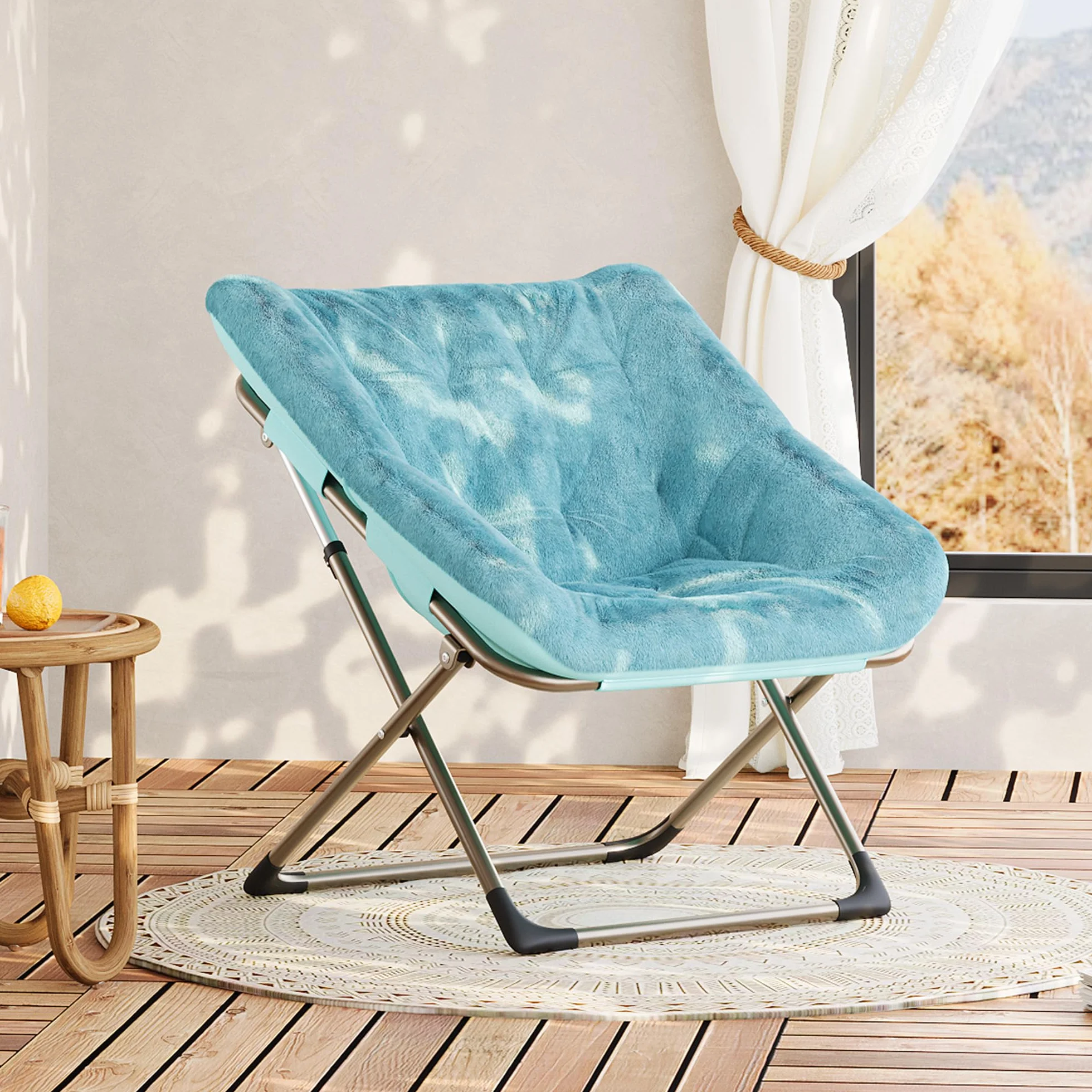 Zstar Silla Plegable Tipo Luna para Adultos, Sillón Lounge Cómodo con Estructura Robusta y Piel De Conejo Artificial Suave, Fácil De Almacenar, para Salón, Dormitorio o Apartamento