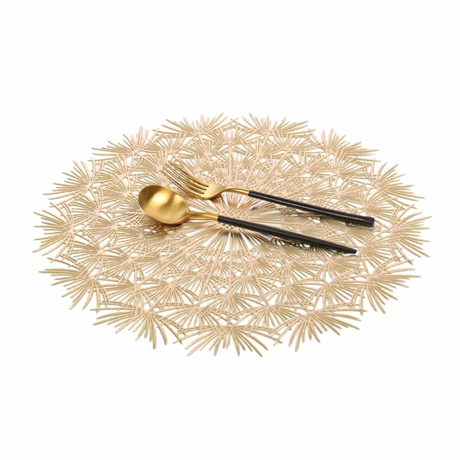 Salvamanteles de mesa dorados, manteles individuales americanos elegantes, juego de 10 modelos de diente de león de PVC bajoplatos 38 cm
