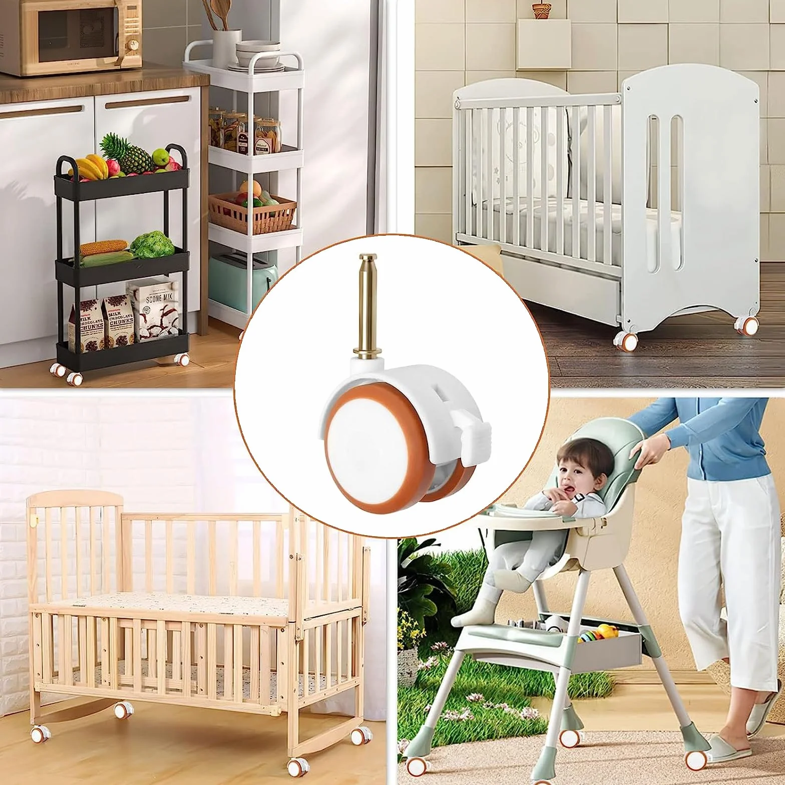 Ruedas Universales para Cuna, Cochecito Bebé, Muebles - Set 4 Piezas