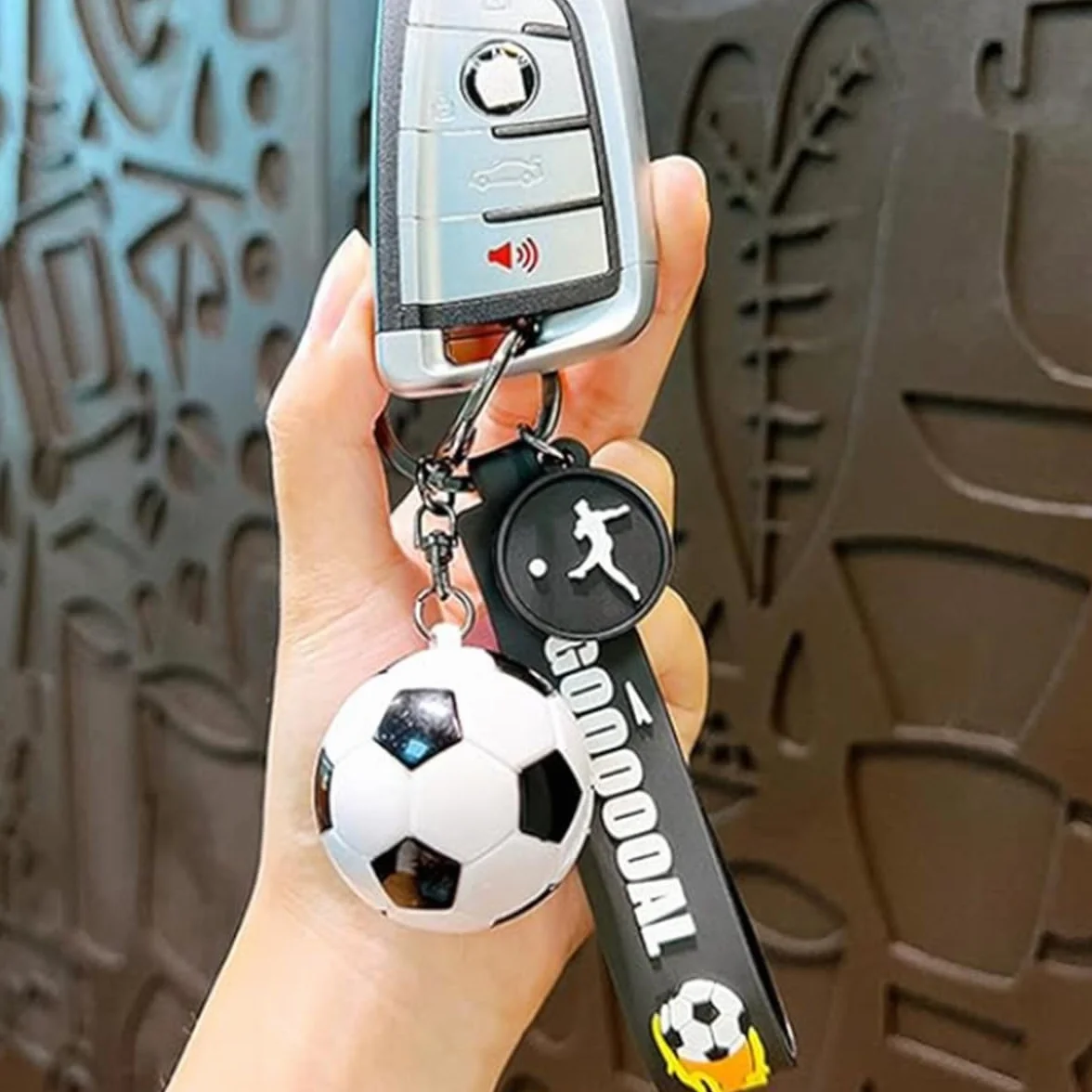Pack de 2 Llaveros de Fútbol de Silicona Suave Negro y Verde para Adolescentes y Fanáticos