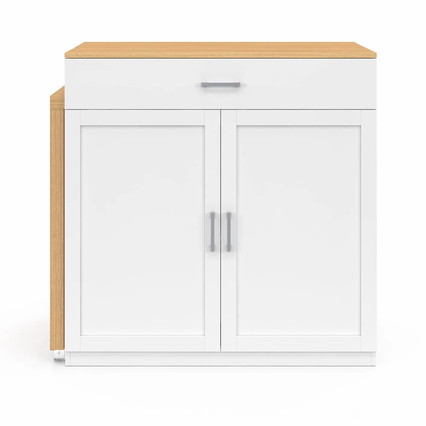IDMarket - Isla Central VITO 94-155 cm Madera Blanca con Mesa de Comedor Extensible Integrada estilo Haya