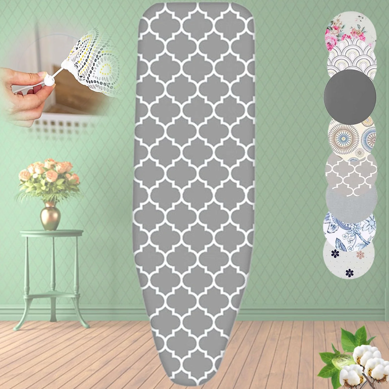 Funda de tabla de planchar resistente 128 x 40 cm, funda de repuesto acolchada con cordón, compatible con tablas de planchar estándar, color linterna, duradera y duradera