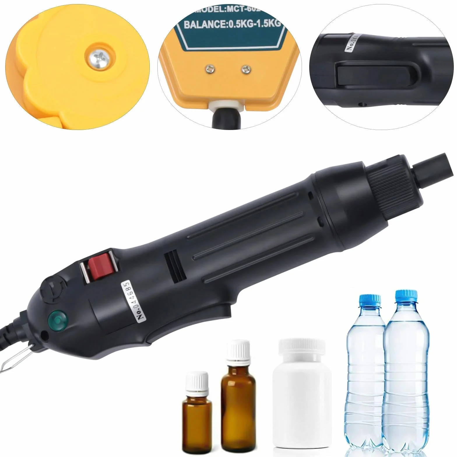 Máquina de tapado eléctrica máquina de tornillo 900r/min Tapado manual 20-50 botellas/min Botellas latas máquina de sellado para 10-30 mm diámetro tapa (negro)