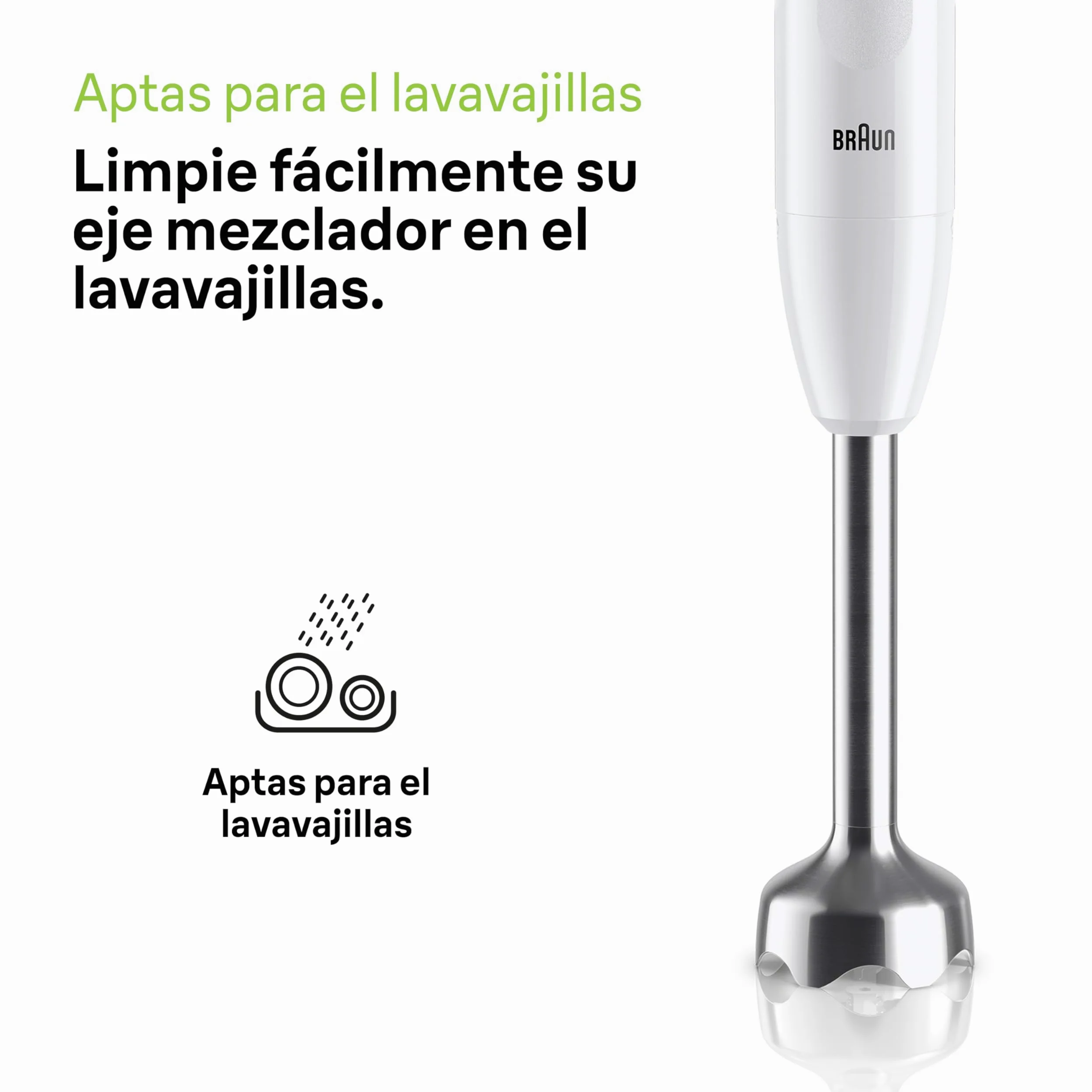 Braun Minipimer MultiQuick 1 - Batidora de mano ligera para sopas, batidos y papillas para bebé, 1 velocidad, vaso medidor 600 ml, 450W, blanco (MQ10.001MWH)