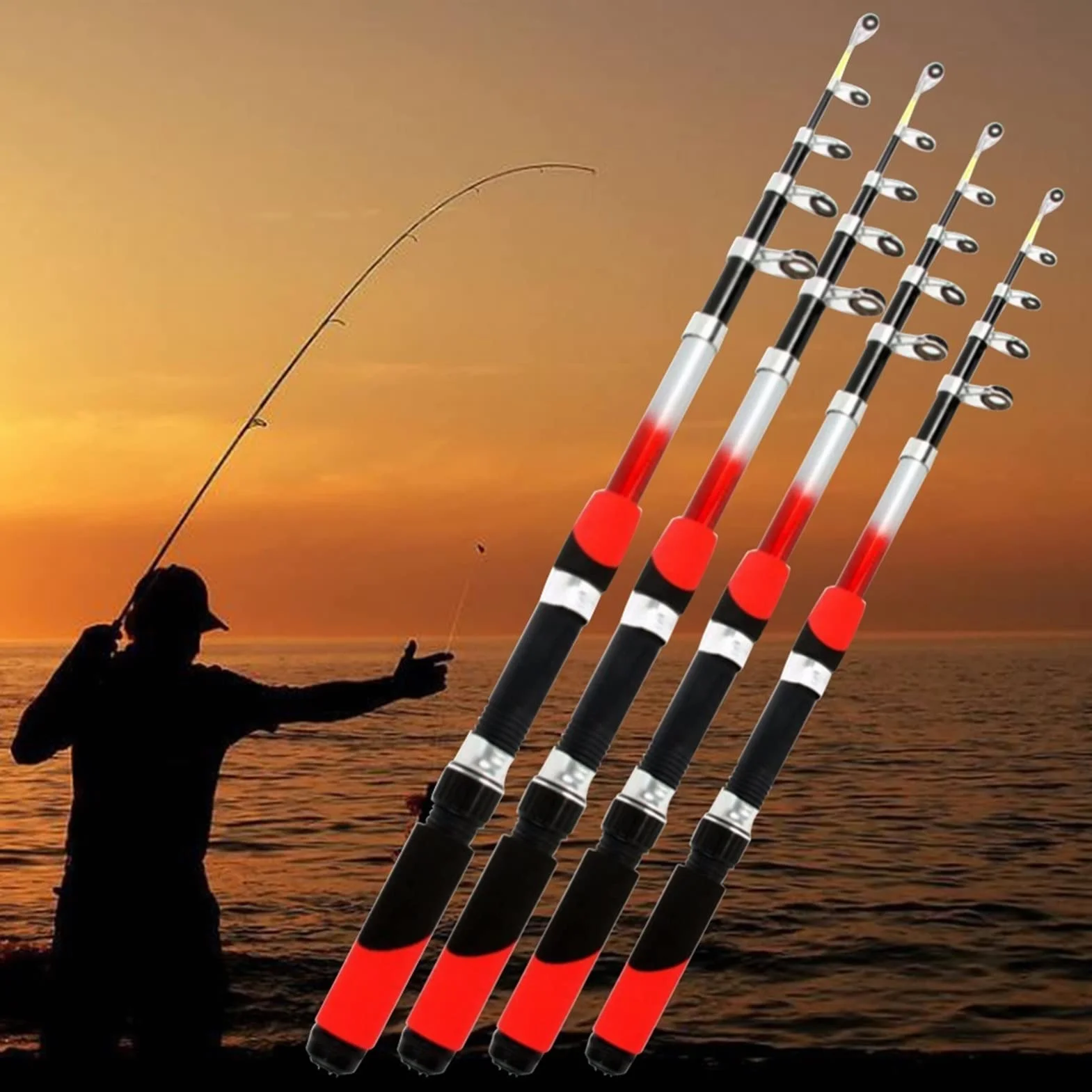 Caña de Pescar Telescópica de Aluminio 1.8M-4.5M Portátil para Pesca Mar