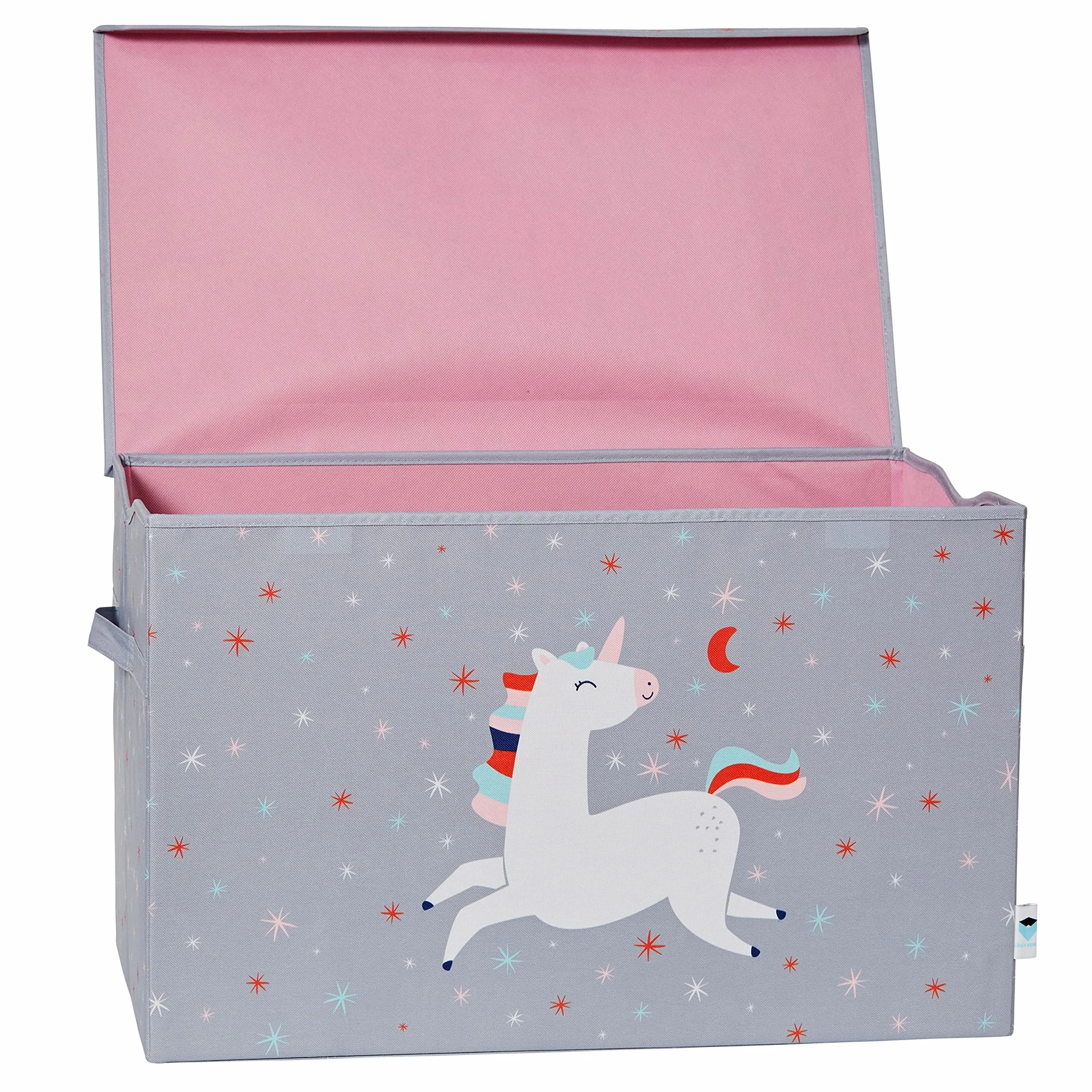 Baúl para juguetes con tapa, caja grande de tela reforzada con madera, gris unicornio, 62x38x39 cm