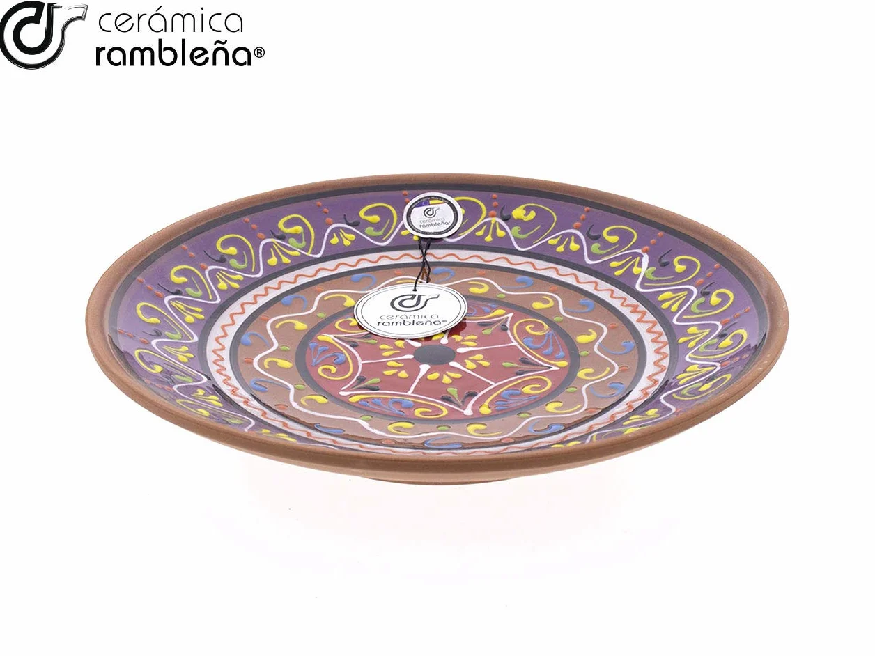 CERÁMICA RAMBLEÑA Plato Decorativo de Barro Rojo 28x28x4.5 cm Modelo D19 Hecho a Mano