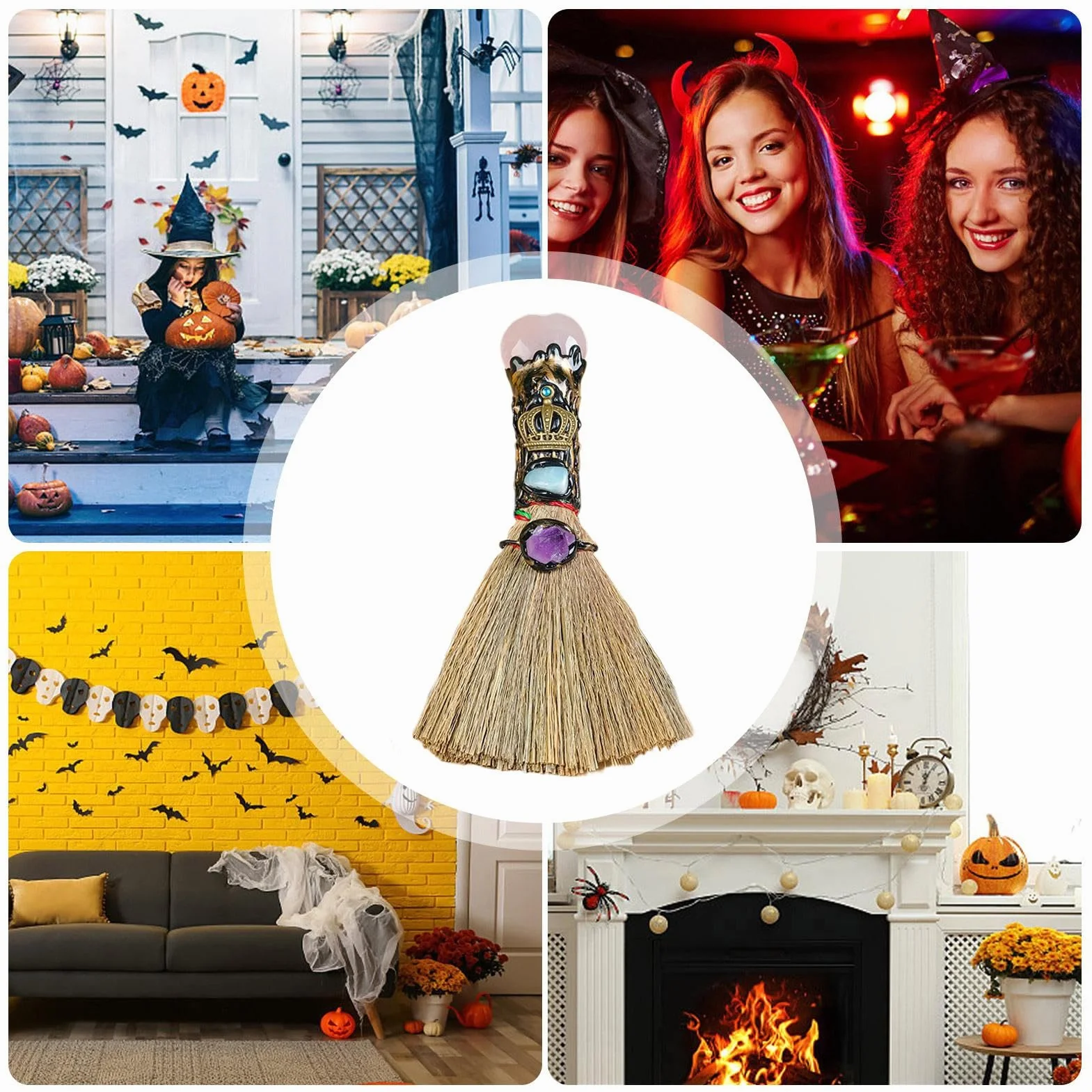 Escoba de altar de bruja | Escoba de bruja en forma de corazón de cristal para altar | Escoba de bruja para decoración del hogar, adornos curativos de Fengshui para el hogar, coche, oficinas, altar