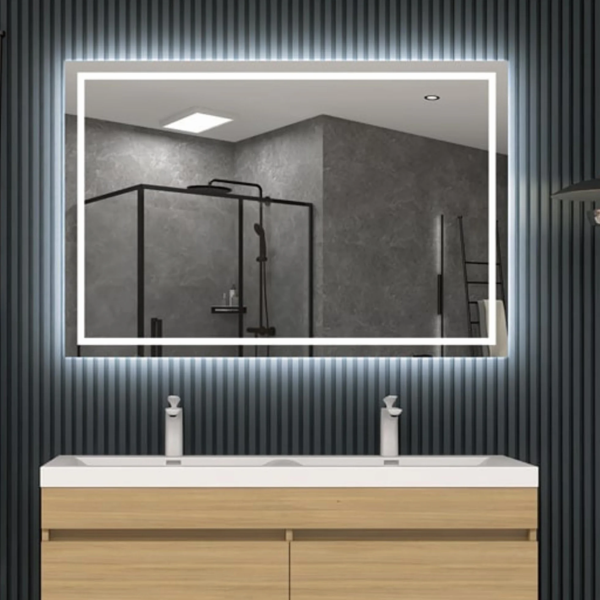 NOLUXA LEDIMEX - Espejo Retroiluminado 90x80cm con Luz LED y Antivaho para Baño | Espejo Inteligente Rectangular con Luz Frontal Fría 6500k y Sensor ON/Off | Serie Holanda