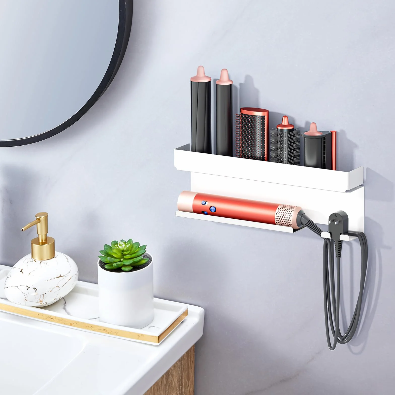 Soporte Secador de Pelo de Pared Adhesivo Sin Taladrar Blanco para Baños