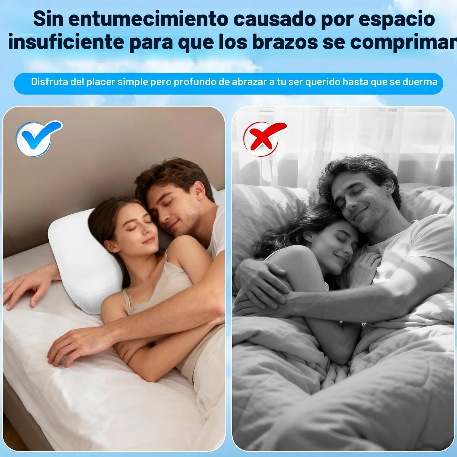 Almohada para dormir de lado con abertura para el brazo, almohada ortopédica ergonómica para el cuello con 3 aberturas para brazos, almohada de espuma viscoelástica para el cuello, para