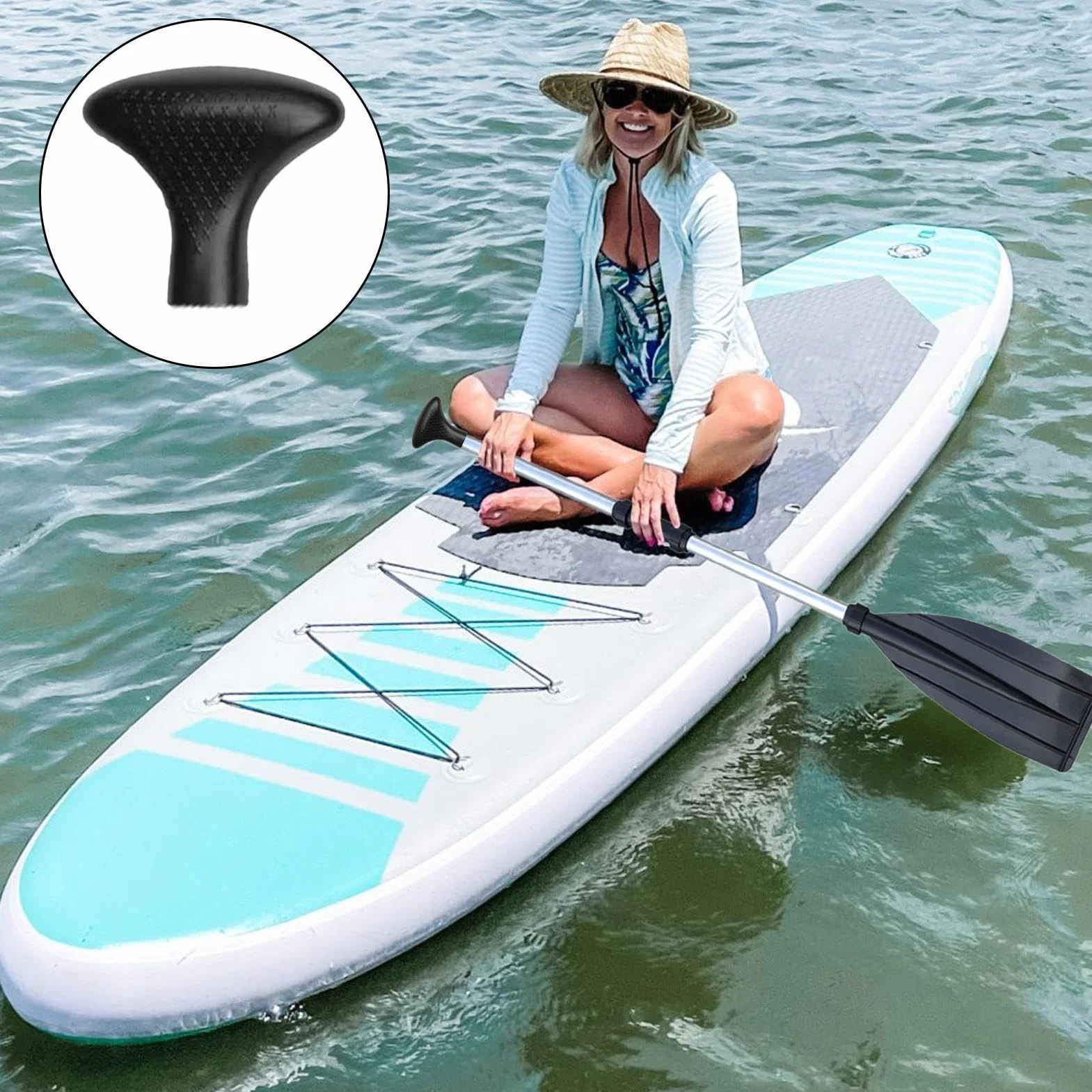 Generisch Mango para tabla de surf, mango en T, parches de agarre de correa, mango de remo de pie, mango antideslizante de PE-T para tabla de remo de pie, barcos de pesca, agua