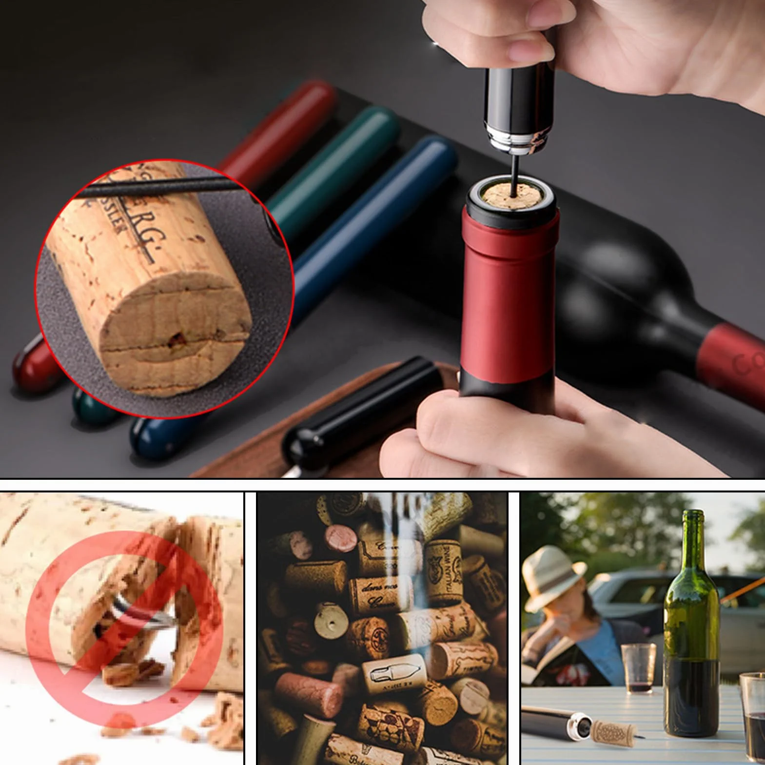Neumático Tapón,2-en-1 Bomba De Aire Con Cortador De Cápsula, Abrebotellas Abrebotellas De Presión De Aire Para Botellas De Vino Para Hogar, Restaurante, Regalos Para Los Amantes Del Vino