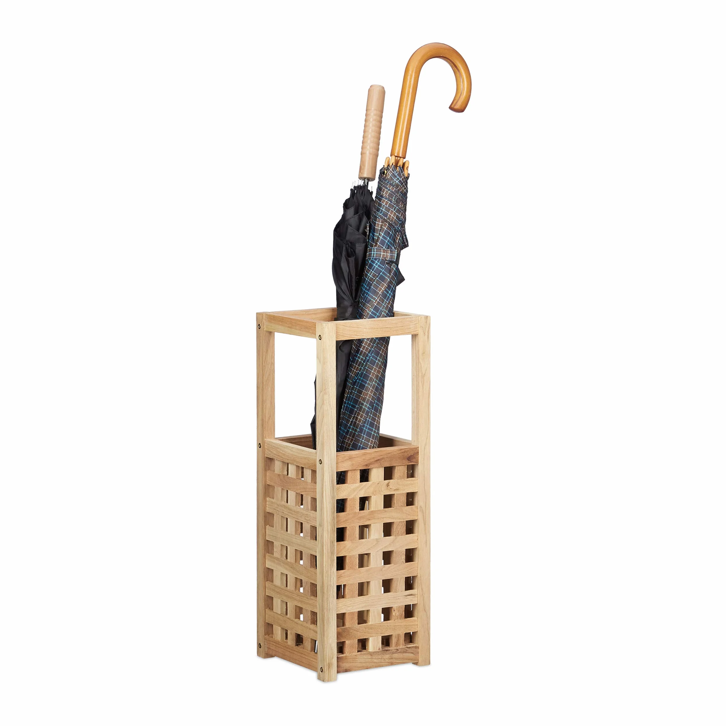 Relaxdays Paragüero Cuadrado Madera Nogal 50x18x18 cm Marrón Natural