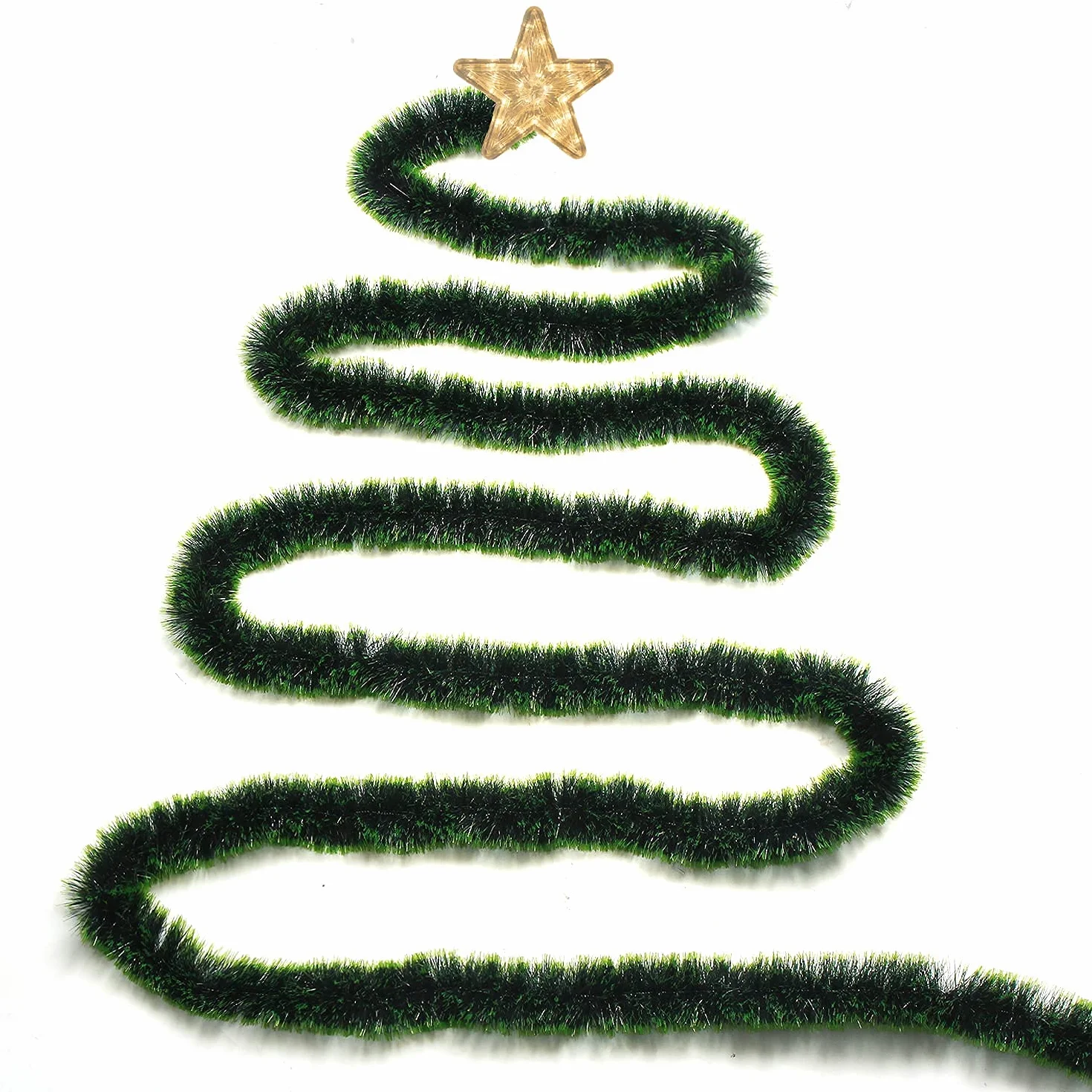 LOMIMOS Guirnalda de oropel de Navidad de 32.8 pies, decoración Verde Oscuro Brillante para árbol de Navidad, Fiesta, Suministros de Boda