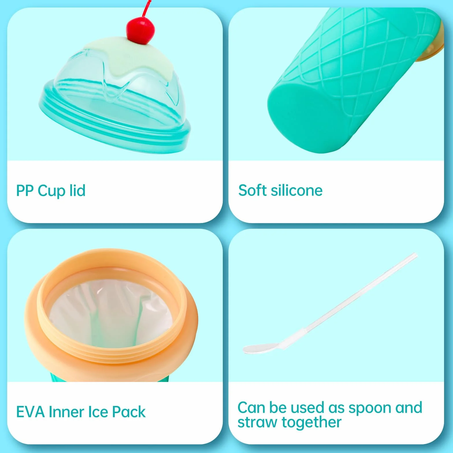 DAZZTIME Slushie Maker Cup,Frozen Cup,DIY Homemade Quick Frozen Smoothies,Máquina de Granizado,2 In 1 Straw And Spoon,Homemade Smoothie Cups para Niños y Familia