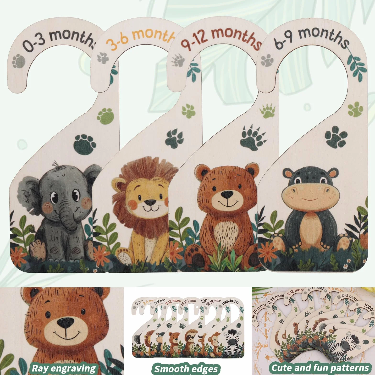 BOXOB 8uds Divisores de Armario para Bebé, Organizador Armario Madera Bebés Recién Nacidos a 24 Meses Decoración Bosque