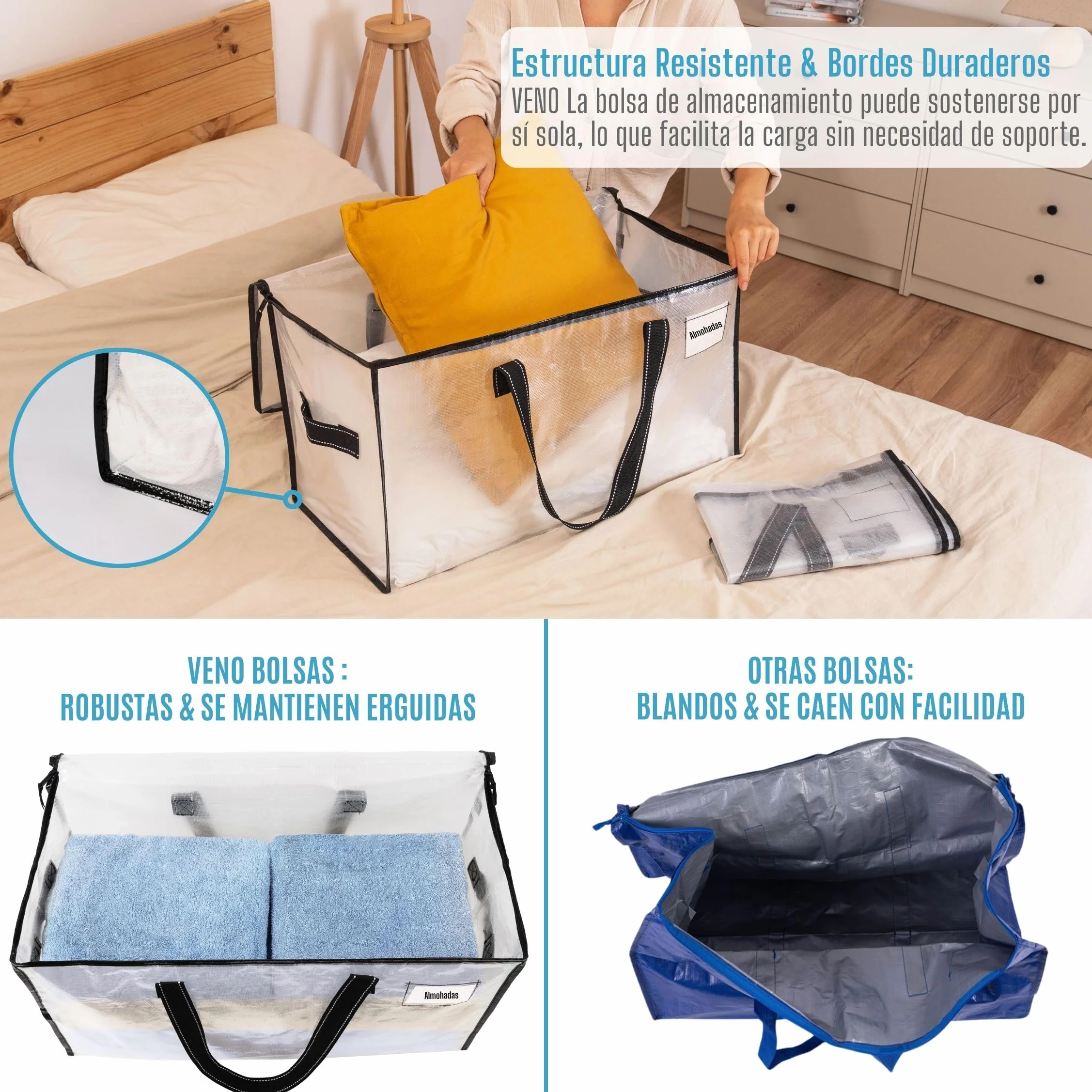 VENO Bolsa de Mudanza Grande y Resistente, Esenciales de Dormitorio Universitario, Organizador de Almacenamiento de Ropa con Cremallera, Almacenaje el Dormitorio(Transparente,Pack de 2)