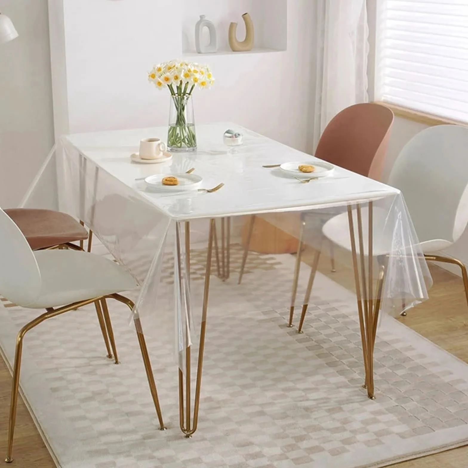 Manteles Individuales Transparentes Mantel Transparente de PVC, Protector de Mesa, tapete Rectangular Impermeable de Tela de Vidrio Suave(80X140cm)