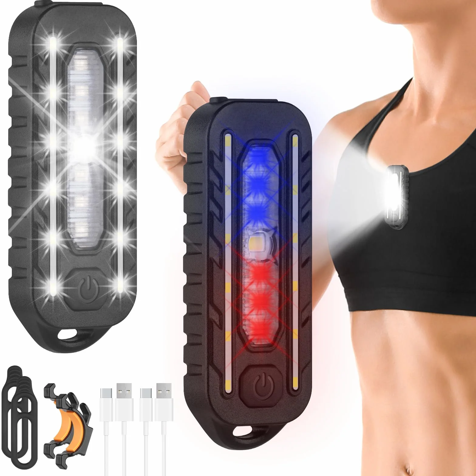 Luz LED con Clip Recargable USB Impermeable 5 Modos Linterna de Ciclismo para Correr