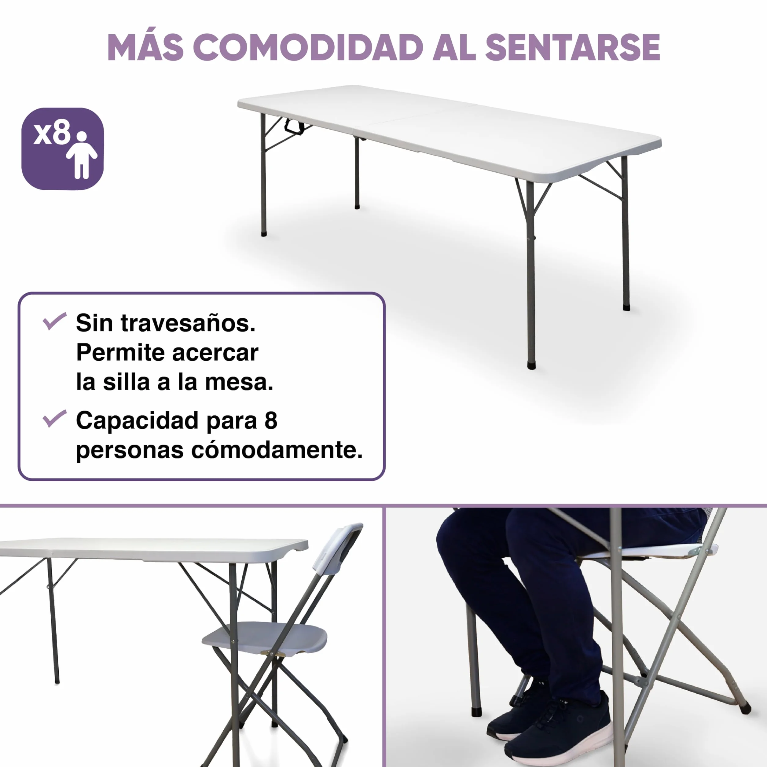 KG KITGARDEN Mesa Plegable Portátil Apertura Automática 180 x 70 x 74 cm Blanco