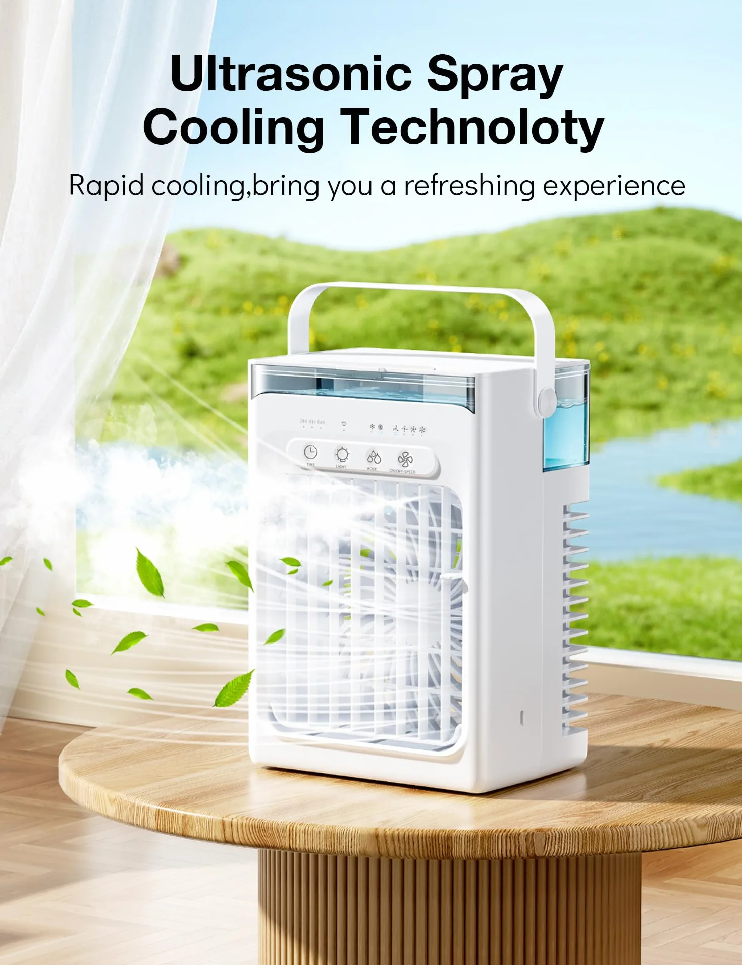 Mini Aire Acondicionado Portatil Silencioso 1000ml,Enfriador de Aire USB, Climatizador Frio Ventilador con hielo, 3 Velocidades, Temporizador 2/4/6H, Luz LED RGB Ideal para Oficina (White)