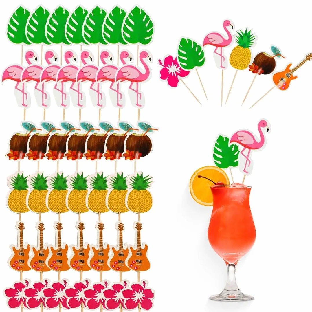 48 Piezas Decoración de Cócteles, Cocktail sombrillas, Palos de Fuegos Artificiales Palitos Flamencos para Barras de Decoración Bebidas Artículos Fiestas Bebidas Tarta Fruta