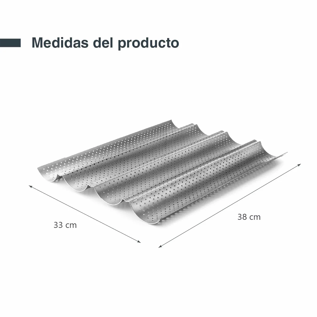 LACOR - 68450 - Molde Baguette, Molde Antiadherente, Colección Delize, Microperforado, Libre de PFOA, Apto para Horno, Frigorífico y Congelador, Acero al Carbono, 38x33 cm, Altura 2.6 cm, 4 Cavidades