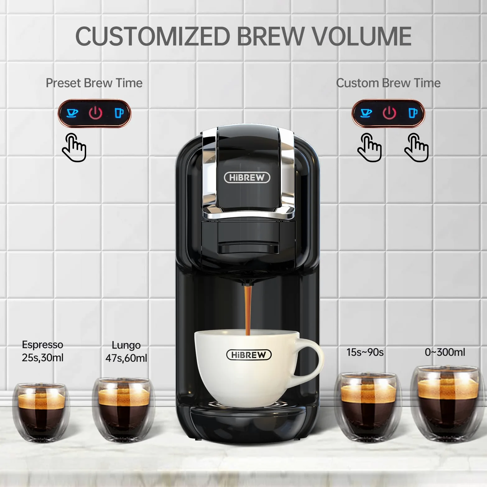 HIBREW- Cafetera multicápsula,Cafetera espresso,Apta para múltiples variedades de café,compatible capsulas DG nes ese pod polvo de café,600ml 1450W,19 Bares…