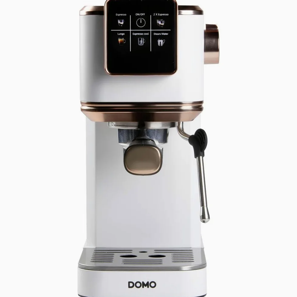 DOMO Cafetera espresso de 20 bares, color blanco con detalles en oro rosa